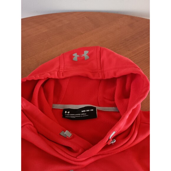 Under Armour Hoodie Sweatshirt Mens Medium Red Fleece Lined Polyester Logo Sport - Picture 3 of 8